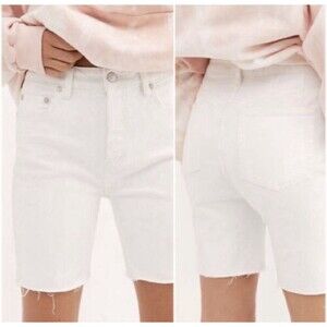 Free People Shorts Womens 24 White Bermuda Frayed Distressed Denim Cut Off